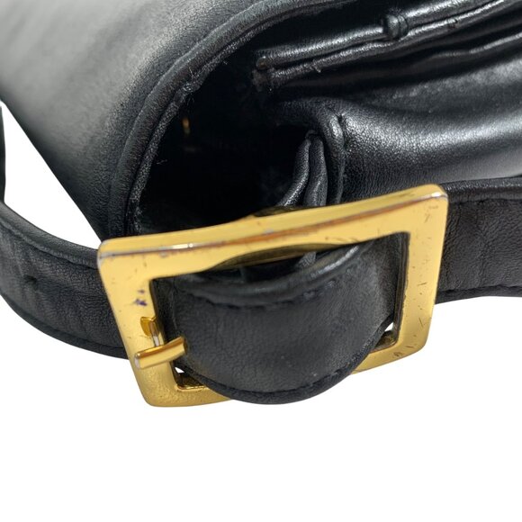 Etienne Aigner Front Flap Black Leather Crossbody Shoulder Bag Buckle Straps Y2K - Picture 8 of 12